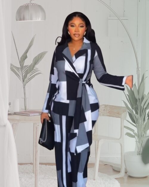 geometric black and grey statement suit