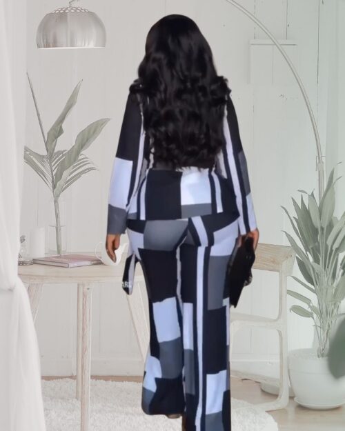 geometric black and grey statement suit