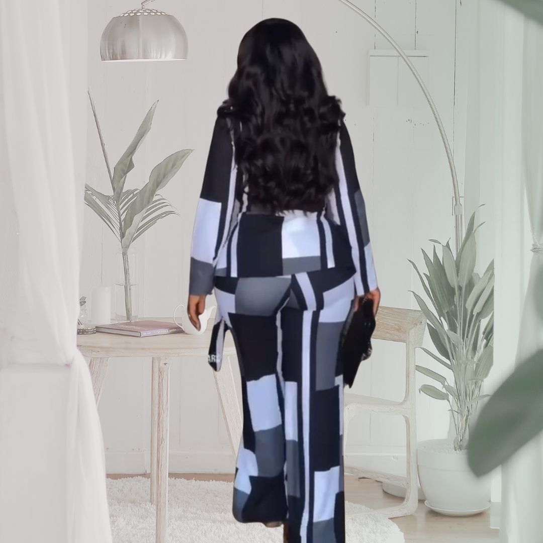 geometric black and grey statement suit