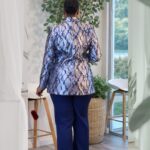 silver blue chain print blazer set