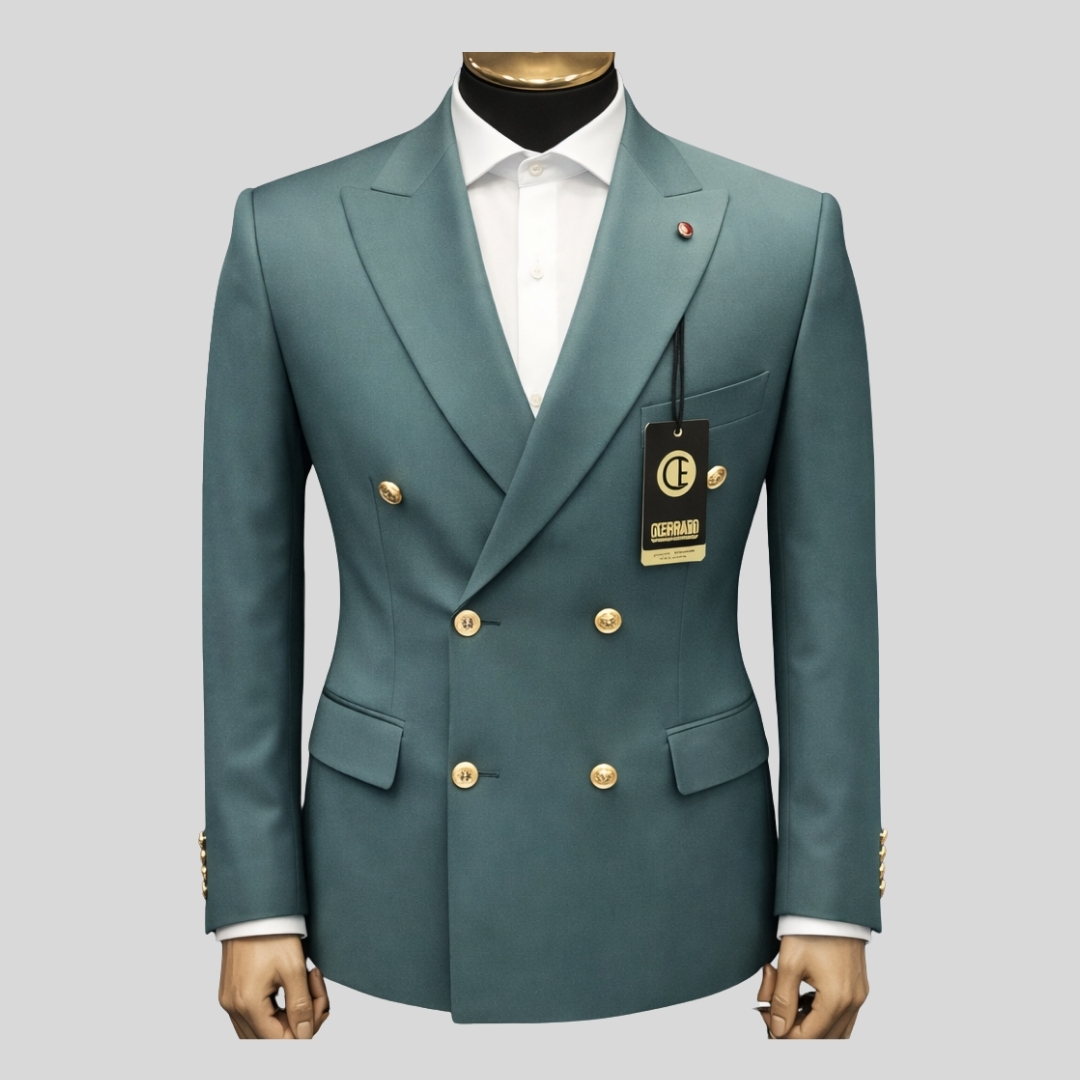 elegant seafoam green double breasted suit