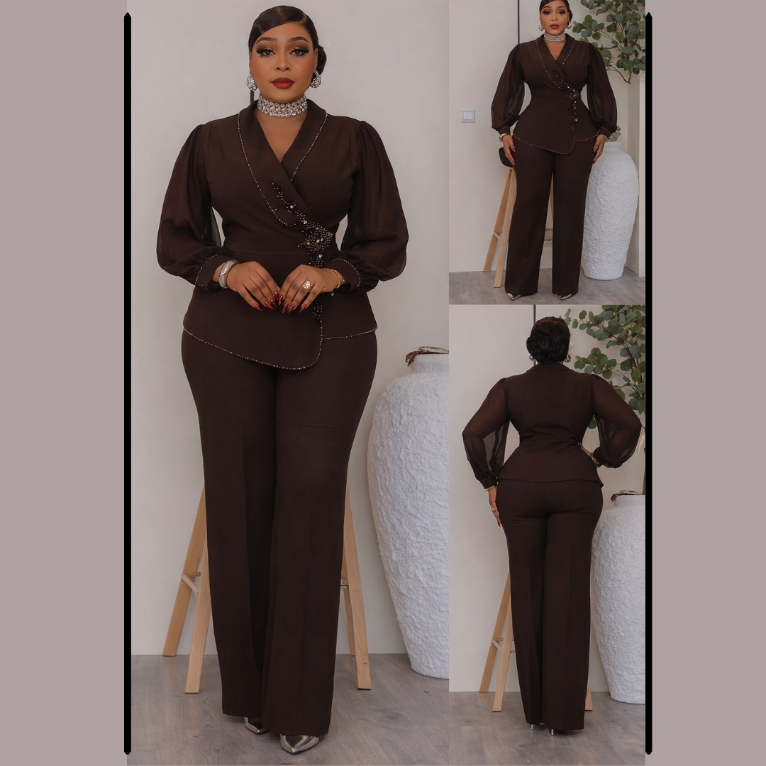 elegant wrap embellished power suit