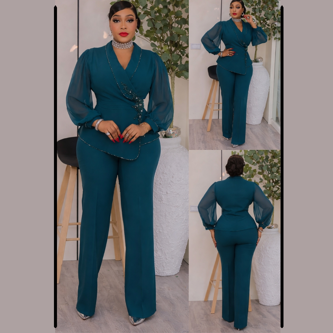 elegant wrap embellished power suit