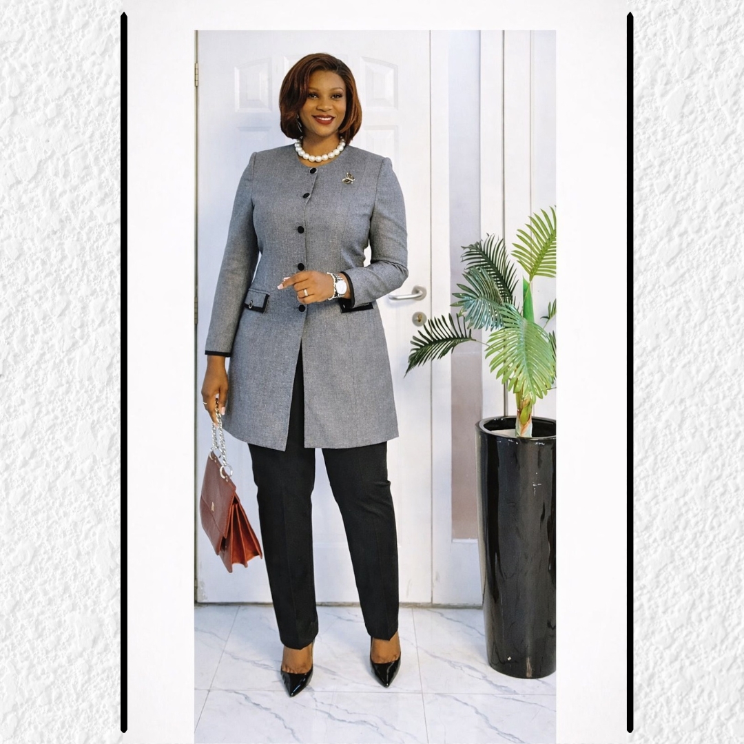 elegant structured button front office set