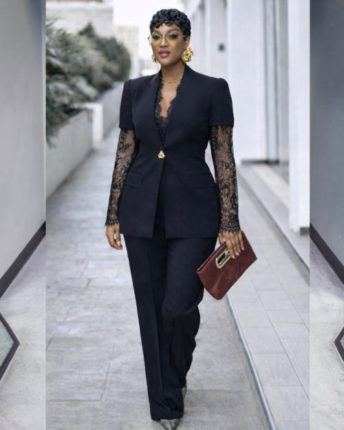 elegant lace sleeve tailored suit set